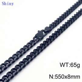 55cm Black Color Stainless Steel Shiny Cuban Link Chain Necklace For Men