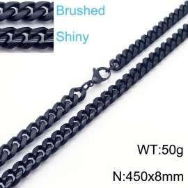 45cm Black Color Stainless Steel Shiny Brushed Cuban Link Chain Necklace For Men