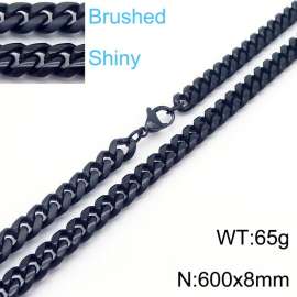 60cm Black Color Stainless Steel Shiny Brushed Cuban Link Chain Necklace For Men