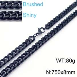 75cm Black Color Stainless Steel Shiny Brushed Cuban Link Chain Necklace For Men