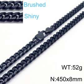 45cm Black Color Stainless Steel Shiny Brushed Cuban Link Chain Necklace For Men