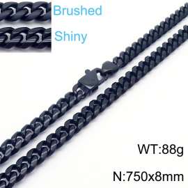 75cm Black Color Stainless Steel Shiny Brushed Cuban Link Chain Necklace For Men