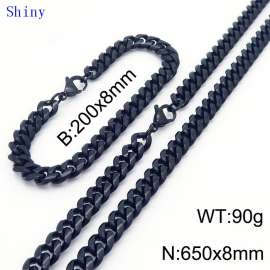 20cm Bracelets 65cm Necklace Black Color Stainless Steel Shiny Cuban Link Chain Jewelry Set For Men