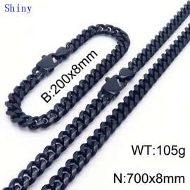 20cm Bracelets 70cm Necklace Black Color Stainless Steel Shiny Cuban Link Chain Jewelry Set For Men