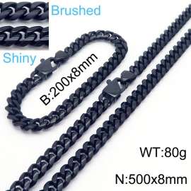 20cm Bracelets 50cm Necklace Black Color Stainless Steel Shiny Brushed Cuban Link Chain Jewelry Set For Men