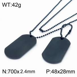 Stainless Steel Double Rectangular Pendant Necklaces For Women Men Black Color Bead Chain Jewelry