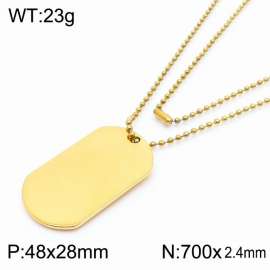 Stainless Steel Rectangular Pendant Necklaces For Women Men Gold Color Bead Chain Jewelry
