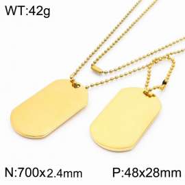 Stainless Steel Double Rectangular Pendant Necklaces For Women Men Gold Color Bead Chain Jewelry