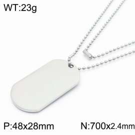 Stainless Steel  Rectangular Pendant Necklaces For Women Men Silver Color Bead Chain Jewelry