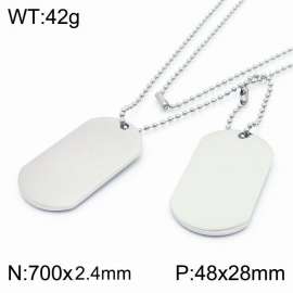 Stainless Steel Double Rectangular Pendant Necklaces For Women Men Silver Color Bead Chain Jewelry
