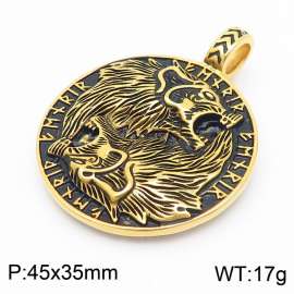 Fashionable and personalized stainless steel creative Viking Sohu totem double wolf head men's domineering retro gold pendant