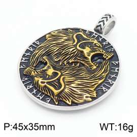 Fashionable and personalized stainless steel creative Viking Sohu totem double wolf head men's domineering retro black&gold pendant