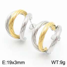 European and American fashion stainless steel creative multi-layer C-shaped opening women's temperament silvwe&gold earrings