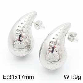 European and American fashion stainless steel creative hammer pattern water droplet shaped women's temperament silver earrings