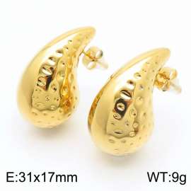 European and American fashion stainless steel creative hammer pattern water droplet shaped women's temperament gold earrings