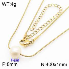 Fashionable and personalized stainless steel 400 × 1mm thin snake bone chain with pearl pendant charm gold necklace