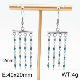 Long dark green multi-layer tassel stainless steel ear hook in steel color