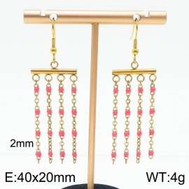 Long rose pink multi-layer tassel stainless steel golden ear hook