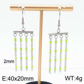 Long fluorescent green multi-layer tassel stainless steel ear hook in steel color