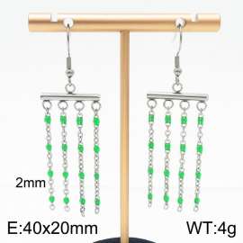 Tassel Bohemian Titanium Steel Green Earrings