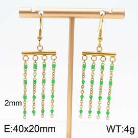 Titanium steel tassel bohemian gold green earrings