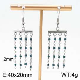 Titanium Steel Tassel Bohemian Steel Dark Green Earrings