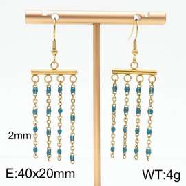 Titanium Steel Tassel Bohemian Gold Blue Earrings