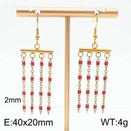 Titanium Steel Tassel Bohemian Gold Red Earrings