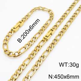 Gold Color Figaro Chain Jewelry Set Stainless Steel 45cm Necklace 20cm Bracelets For Men