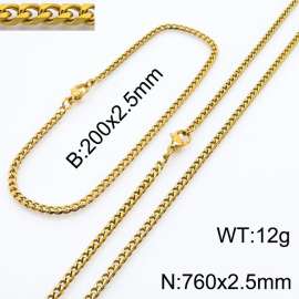 Simple and personalized 200 × 2.5mm&760 ×  2.5mm stainless steel multi face grinding chain charm gold set