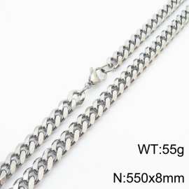 8mm 55cm stylish and minimalist stainless steel silvery Cuban chain necklace