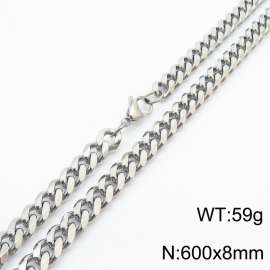 8mm 60cm stylish and minimalist stainless steel silvery Cuban chain necklace