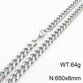 8mm 65cm stylish and minimalist stainless steel silvery Cuban chain necklace