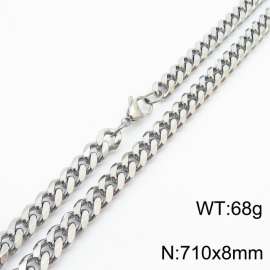 8mm 71cm stylish and minimalist stainless steel silvery Cuban chain necklace
