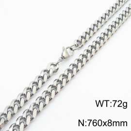 8mm 76cm stylish and minimalist stainless steel silvery Cuban chain necklace