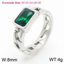 French Link Chain Emerald Gem Stone Ring Delicate Jewelry Square Green Gemstone Stainless Steel Rings