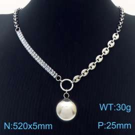Zircon Stainless Steel Necklace O-Chain With Round Bead Silver Color
