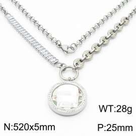 Zircon Stainless Steel Necklace O-Chain With Round White Pendant Silver Color
