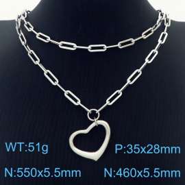 Double Layers Stainless Steel Necklace Link Chain With The Virgin Mary  Pendant Silver Color