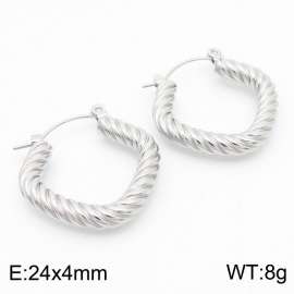 Silver Color Twist U Shape Hollow Stainless Steel Earrings for Women