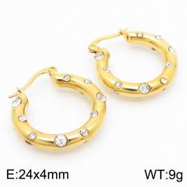 Gold Color Shiny Crystal Rhinestone U Shape Hollow Stainless Steel Earrings for Women