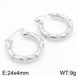 Silver Color Shiny Crystal Rhinestone U Shape Hollow Stainless Steel Earrings for Women