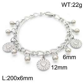 Stylish and trendy round heart-shaped bead steel color bracelet