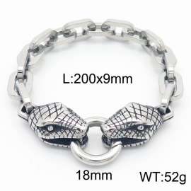 Stainless steel double snake head men's bracelet