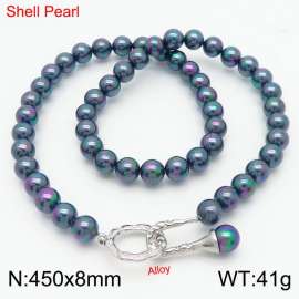 Fashionable French Silver Tone Buckle Shell Pearl Women's Necklace