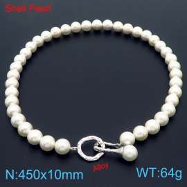 Fashionable French Silver Tone Buckle Shell Pearl Women's Necklace