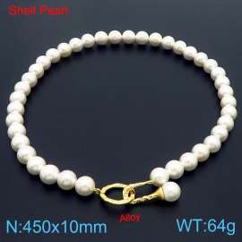 Fashionable French Gold Note Buckle Shell Pearl Women's Necklace