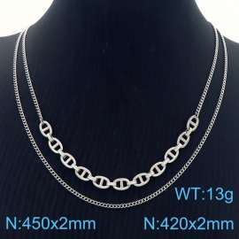 Simple stainless steel lady pearl nose double chain necklace