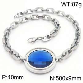 Cool style stainless steel pendant O-chain lady necklace with blue diamond round pendant