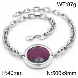 Cool style red diamond round pendant stainless steel o-chain lady necklace